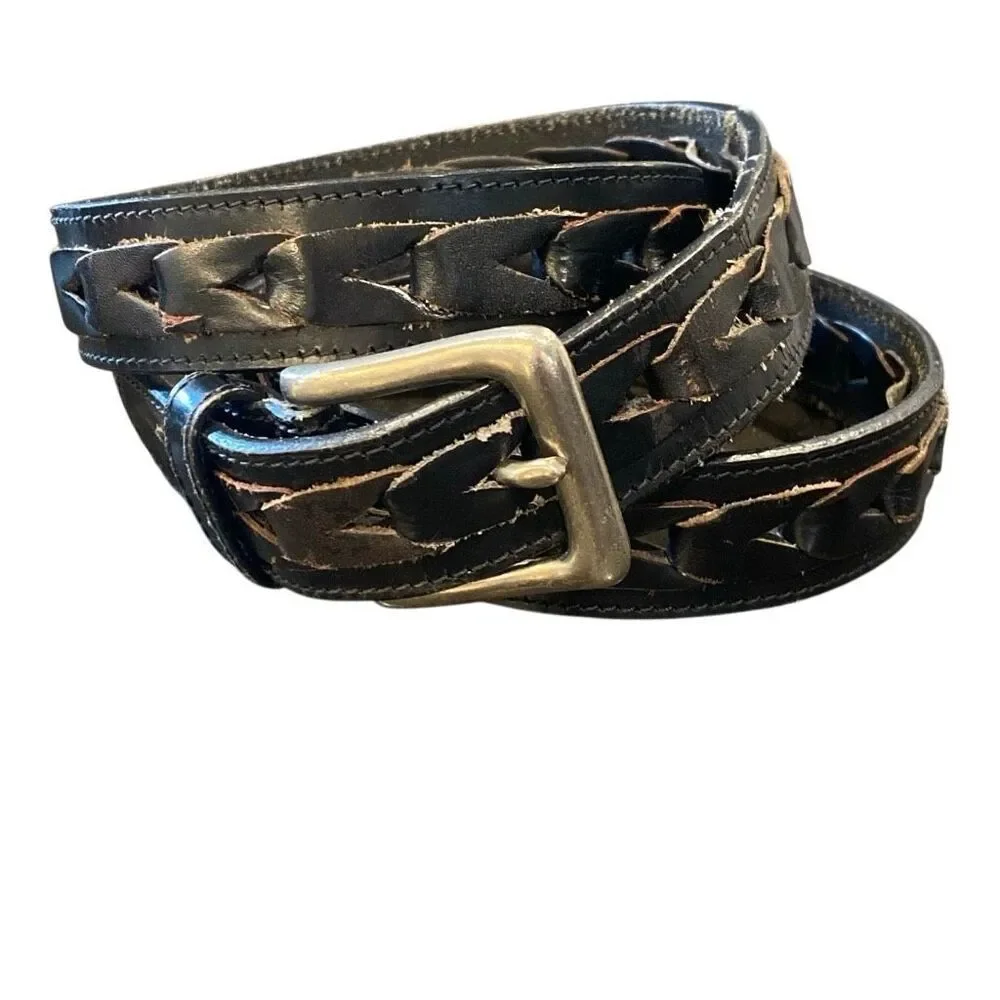 Vintage Western Black Cut-Out Leather Belt Chevron Pierced Design Women’s XL
